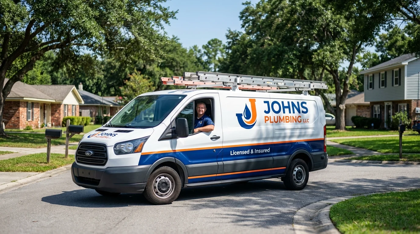 Johns Plumbing LLC service van in Conway, MA